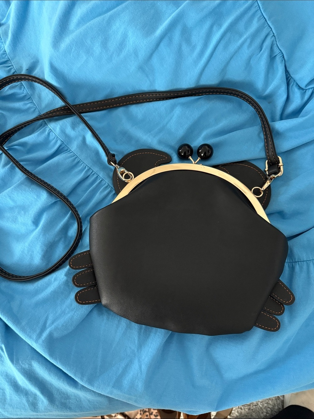 Black Novelty Crab Crossbody Bag animal print beach summer girlhoodcore goldtone